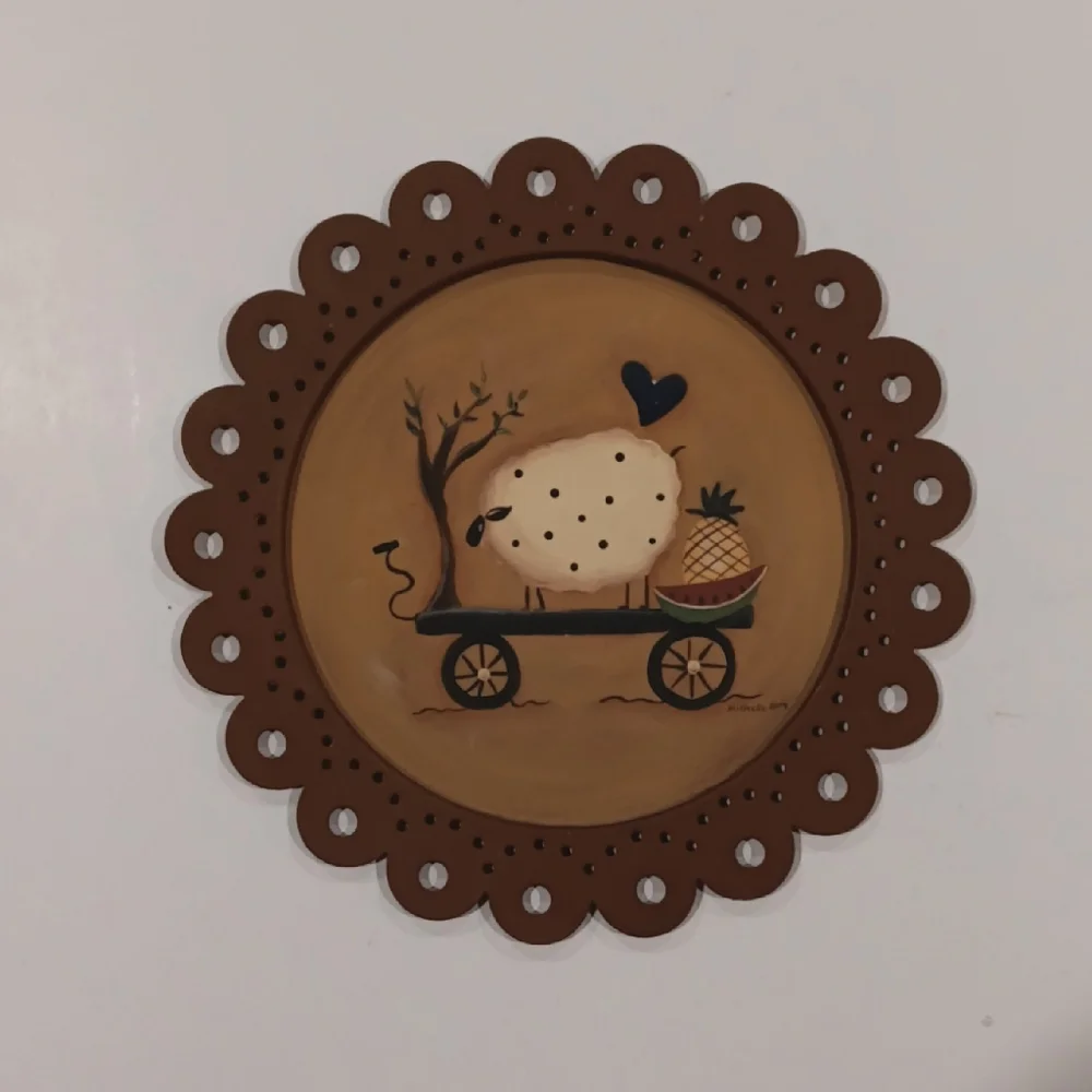Folkart Metal Scalloped Plates - Chicken Cow Sheep